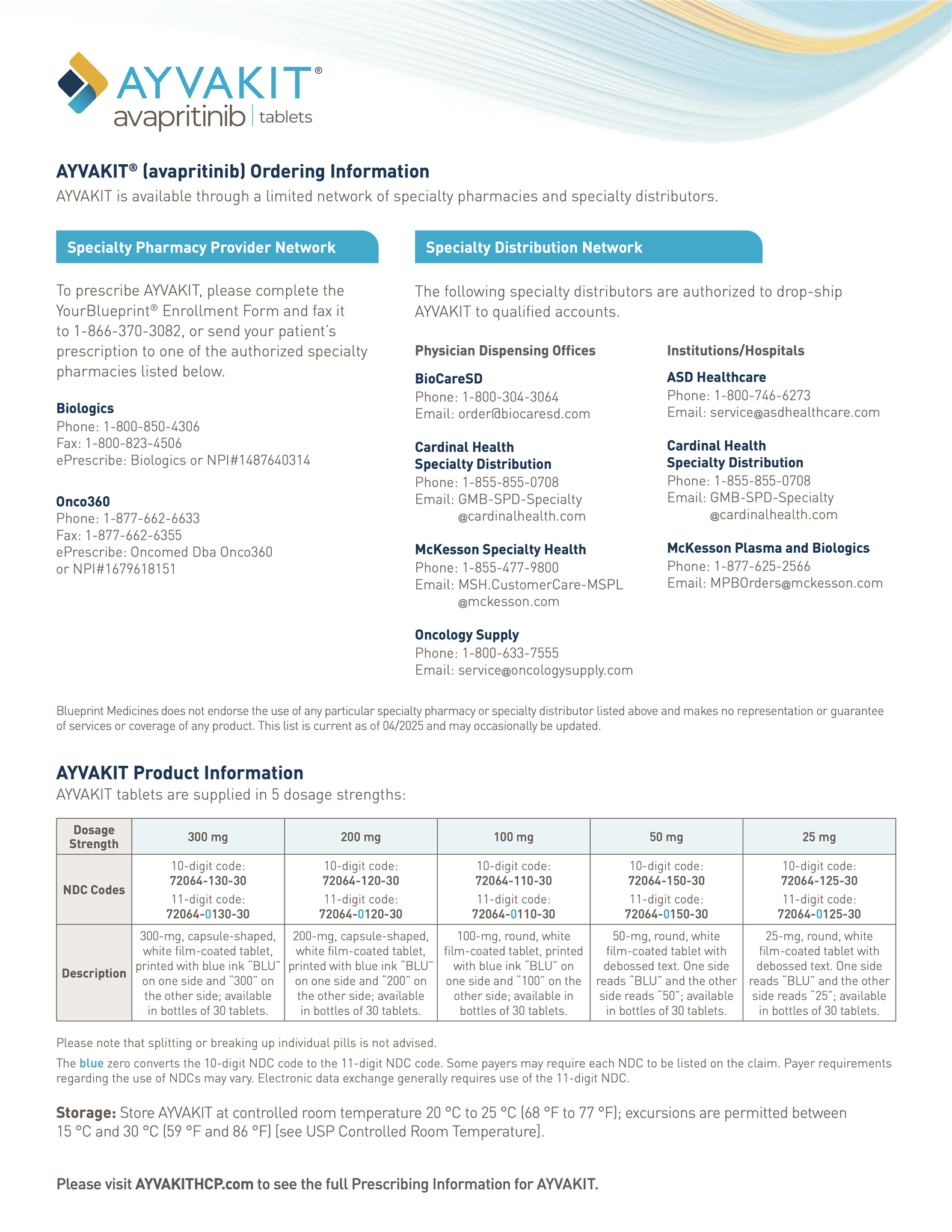 Download AYVAKIT® (avapritinib) product order sheet